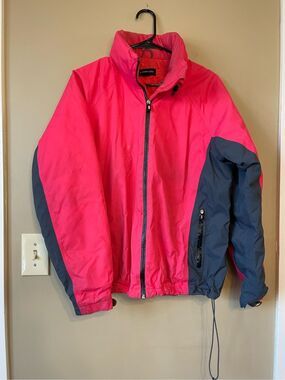 Lands End Ski Jacket Pink Black Full Zip Quilted Lined Winter Jacket Large 14/16